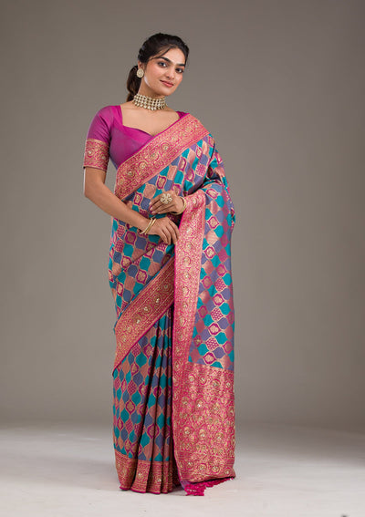 Magenta Pink Cutdana Art Silk Saree-Koskii