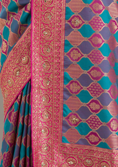 Magenta Pink Cutdana Art Silk Saree-Koskii