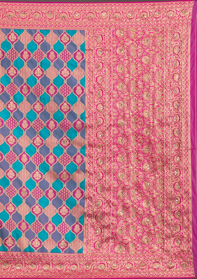 Magenta Pink Cutdana Art Silk Saree-Koskii