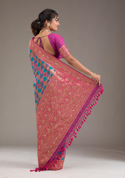 Magenta Pink Cutdana Art Silk Saree-Koskii