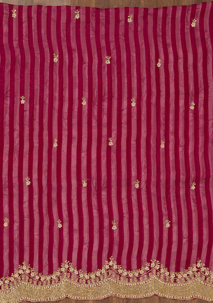 Magenta Pink Cutdana Semi Crepe Unstitched Salwar Suit-Koskii