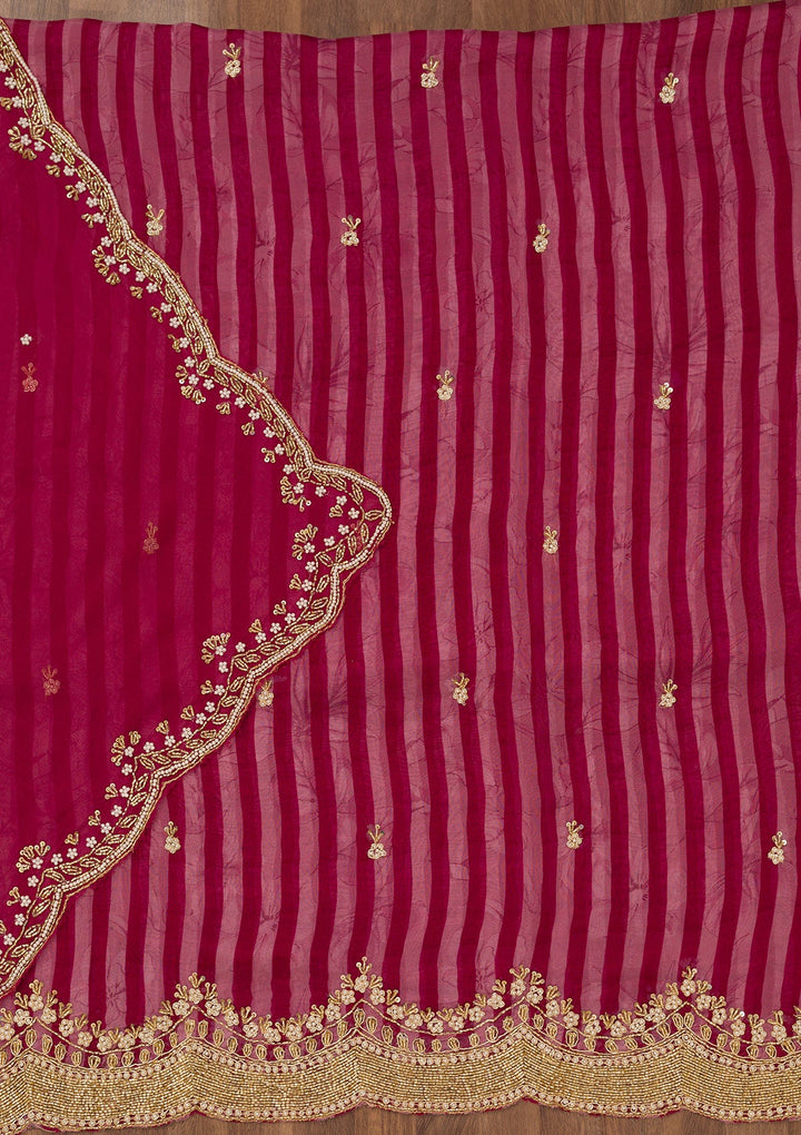 Magenta Pink Cutdana Semi Crepe Unstitched Salwar Suit-Koskii