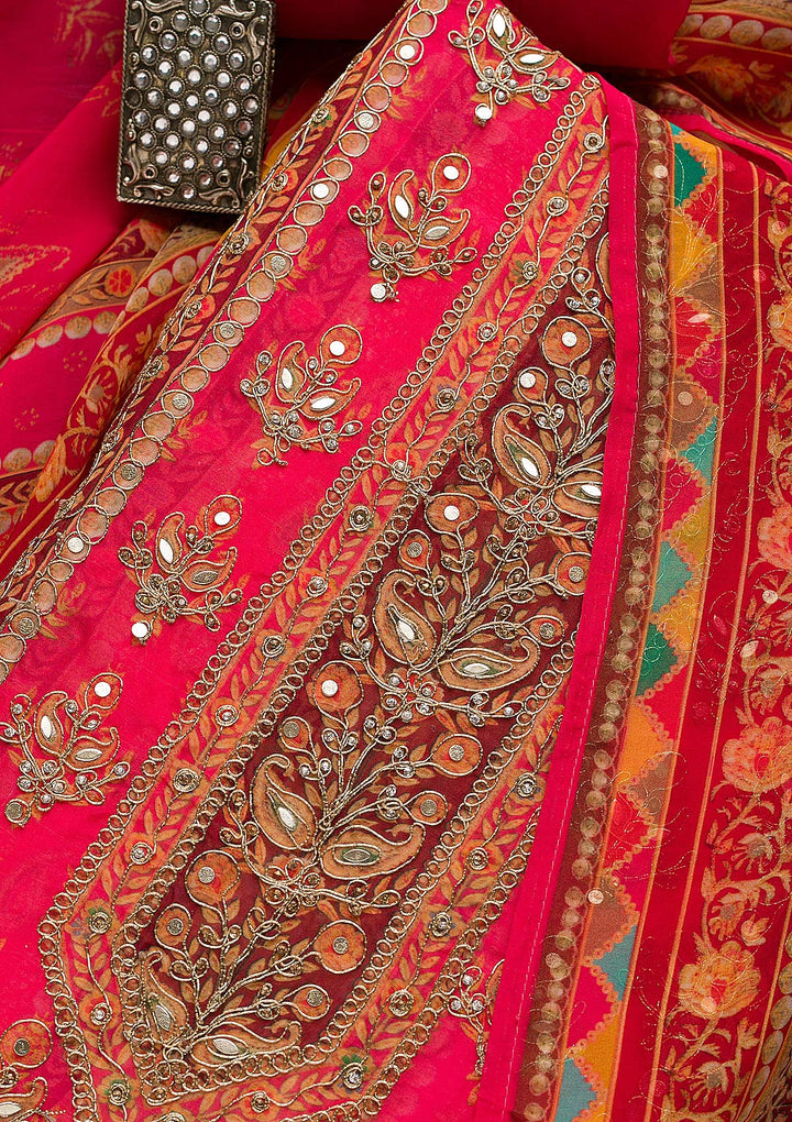 Magenta Pink Gotapatti Georgette Unstitched Salwar Suit-Koskii