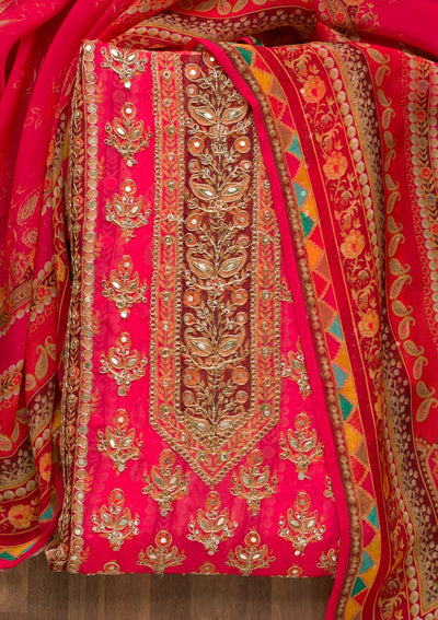 Magenta Pink Gotapatti Georgette Unstitched Salwar Suit-Koskii