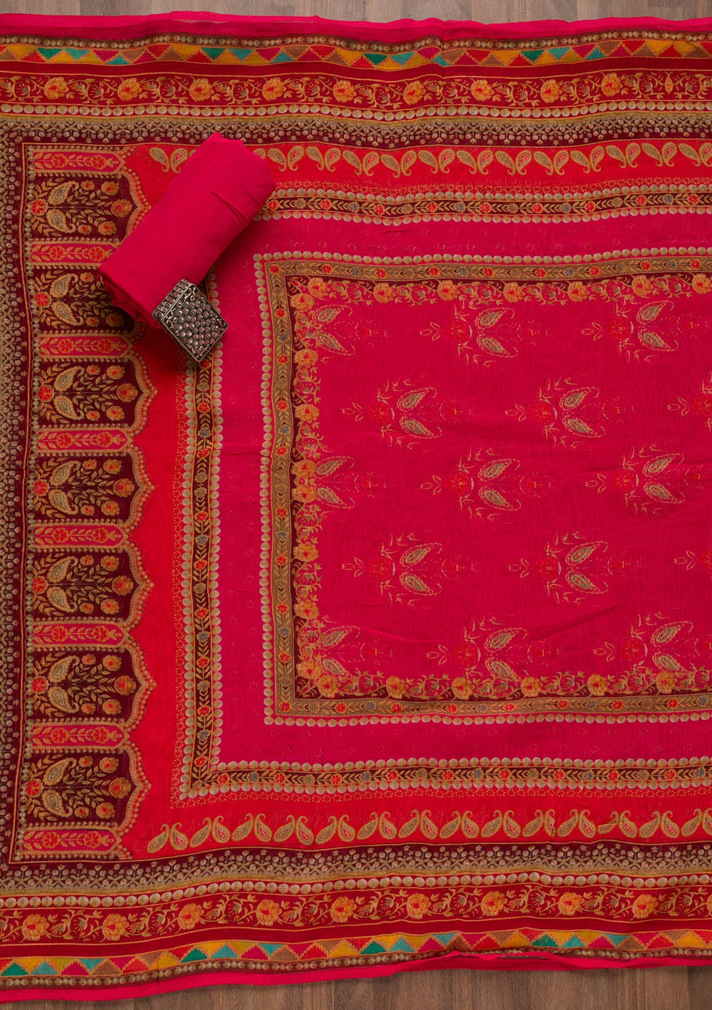 Magenta Pink Gotapatti Georgette Unstitched Salwar Suit-Koskii