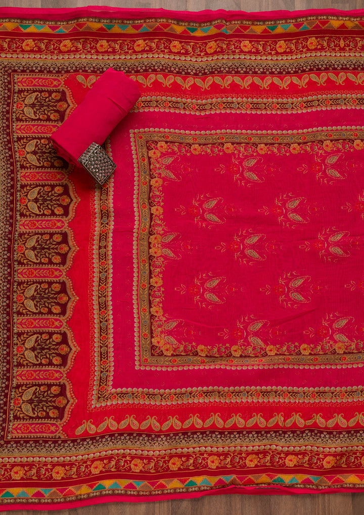 Magenta Pink Gotapatti Georgette Unstitched Salwar Suit-Koskii