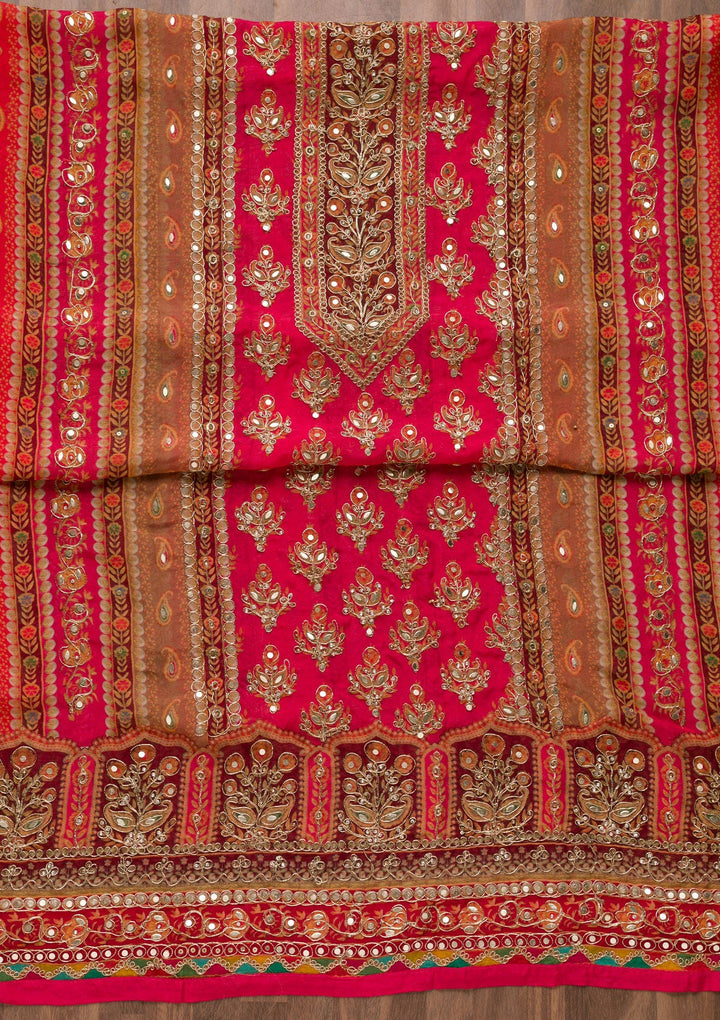 Magenta Pink Gotapatti Georgette Unstitched Salwar Suit-Koskii