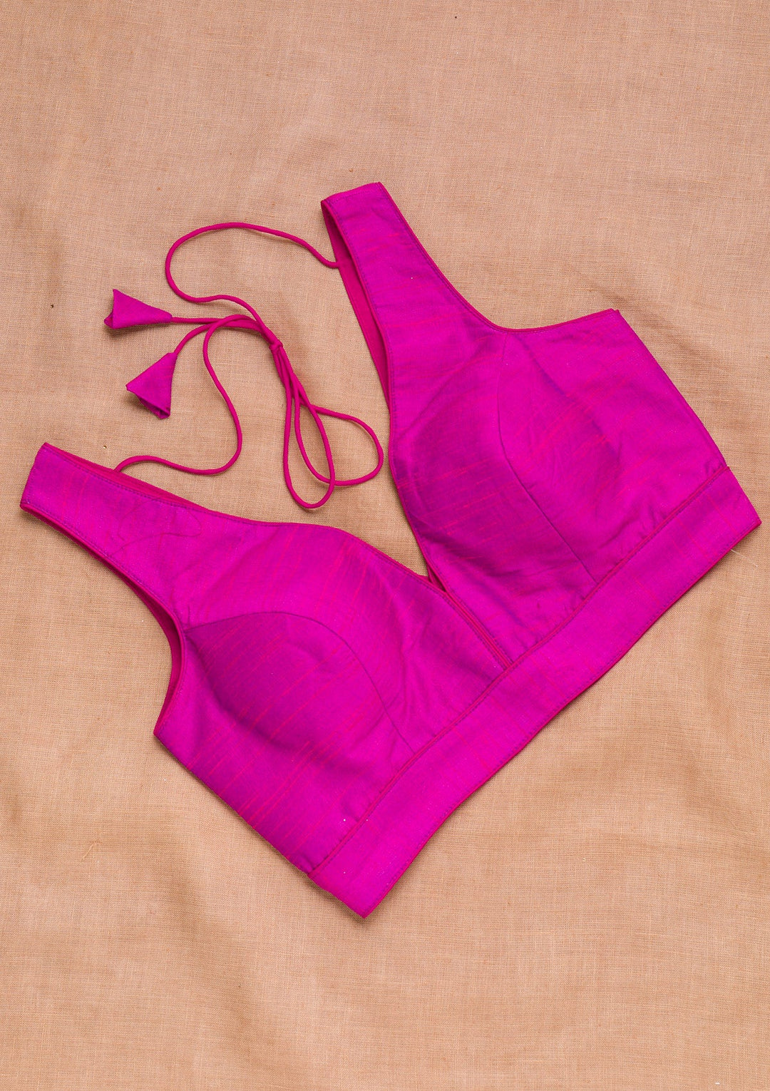 Magenta Pink Plain Raw Silk Blouse-Koskii