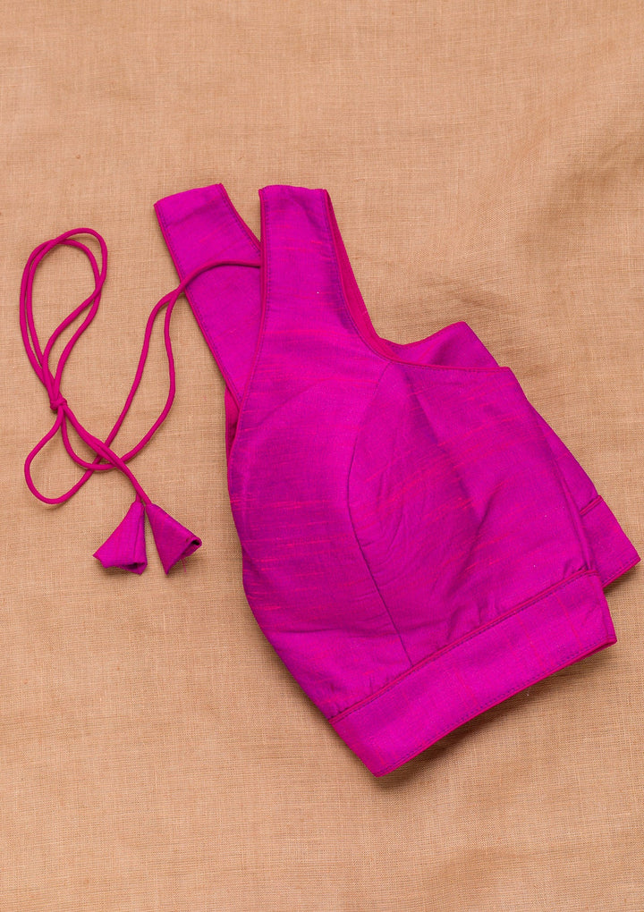 Magenta Pink Plain Raw Silk Blouse-Koskii