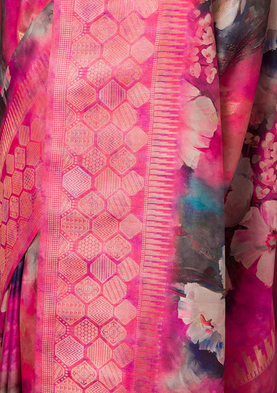 Magenta Pink Printed Art Silk Saree