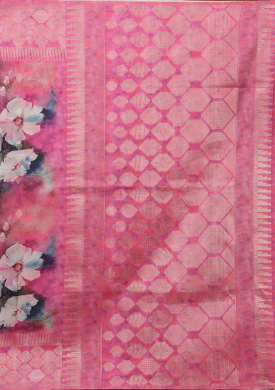 Magenta Pink Printed Art Silk Saree