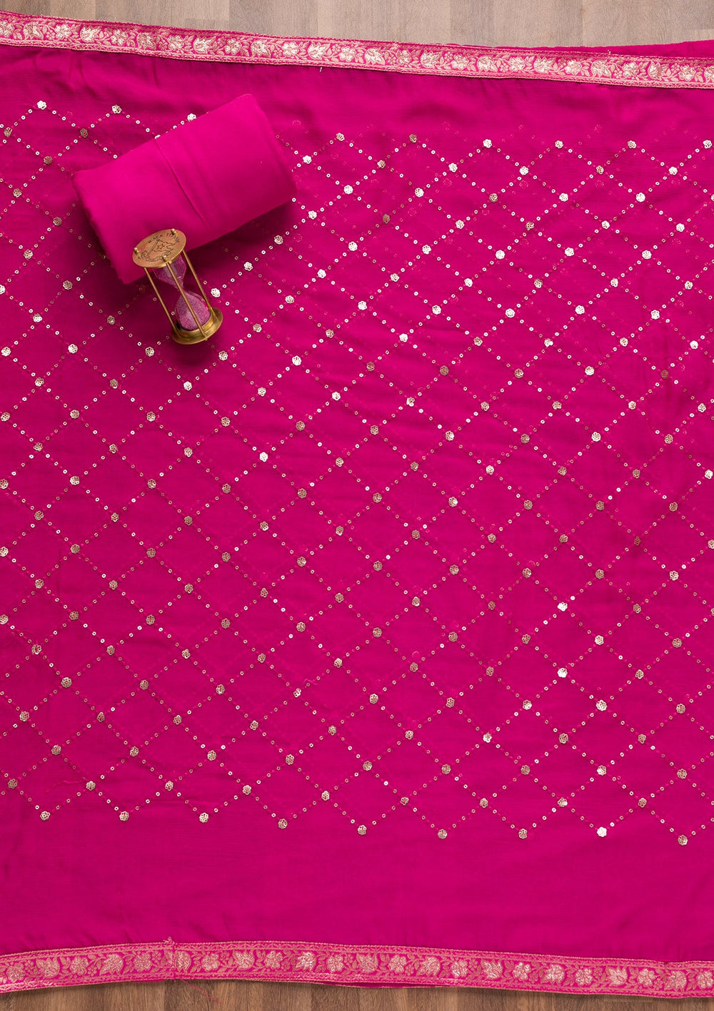 Magenta Pink Stonework Banarasi Silk Unstitched Salwar Suit-Koskii