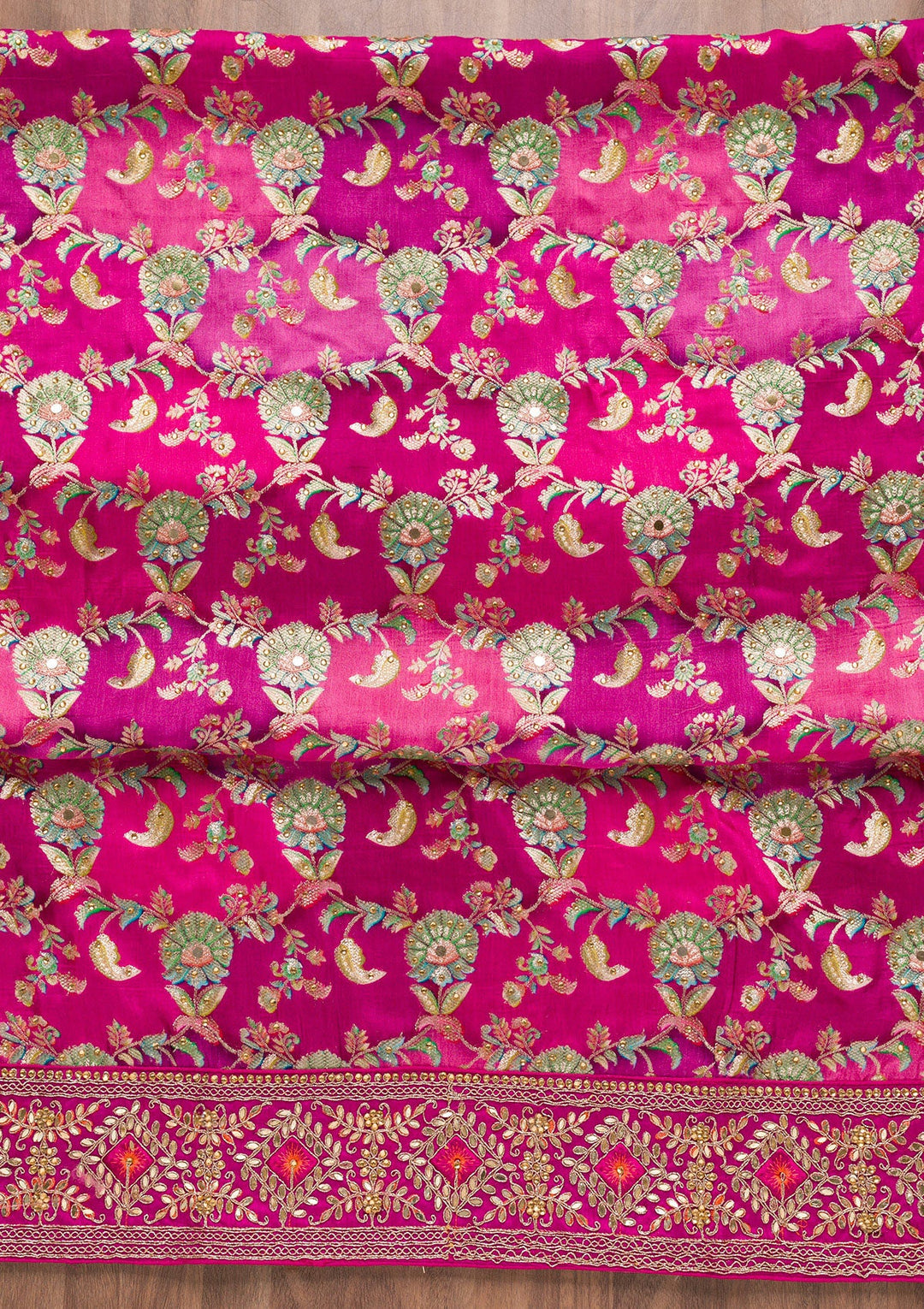 Magenta Pink Stonework Banarasi Silk Unstitched Salwar Suit-Koskii