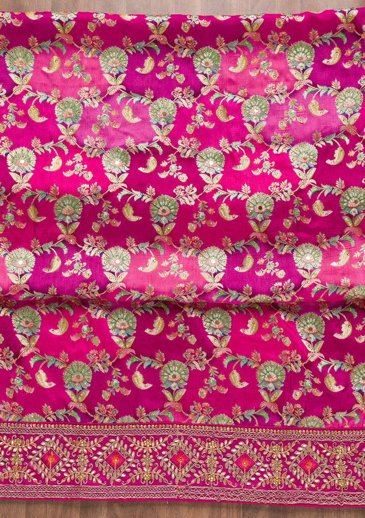 Magenta Pink Stonework Banarasi Silk Unstitched Salwar Suit-Koskii