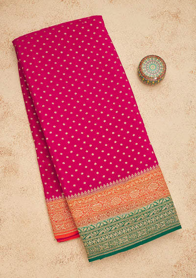 Magenta Pink Zariwork Art Silk Saree-Koskii