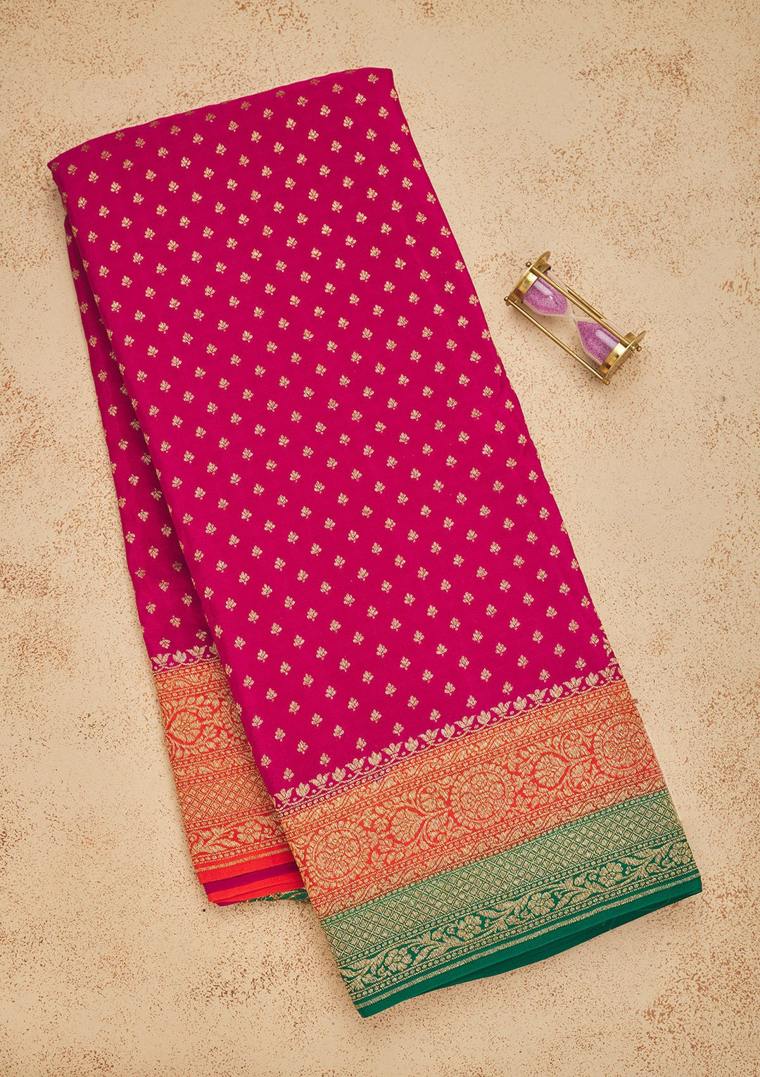 Magenta Pink Zariwork Art Silk Saree-Koskii