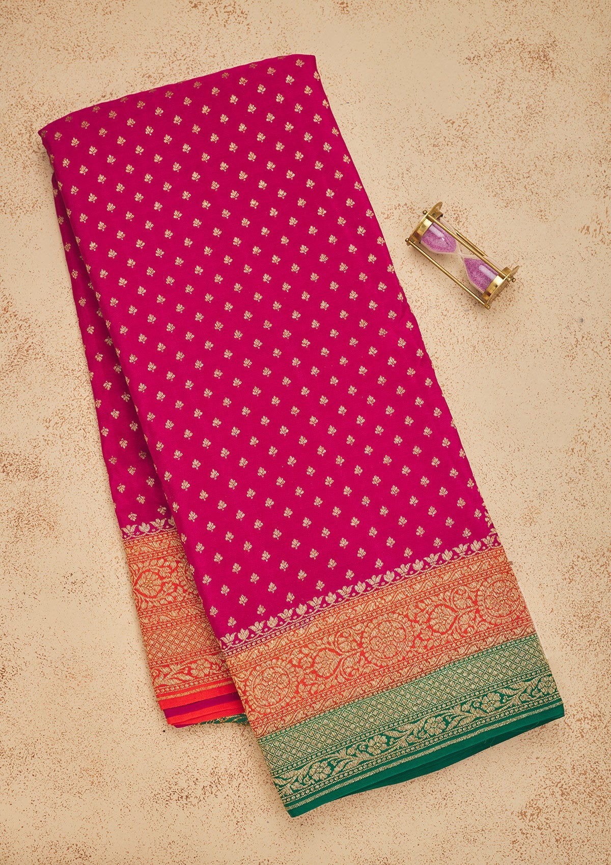 Magenta Pink Zariwork Art Silk Saree-Koskii