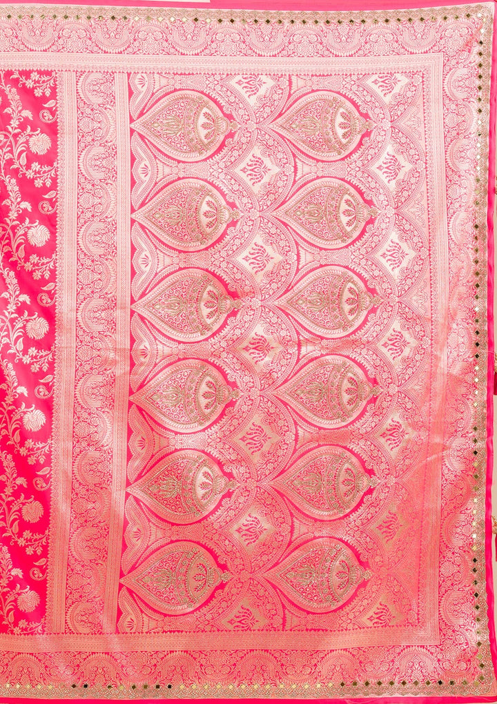 Magenta Pink Zariwork Banarasi Silk Saree-Koskii