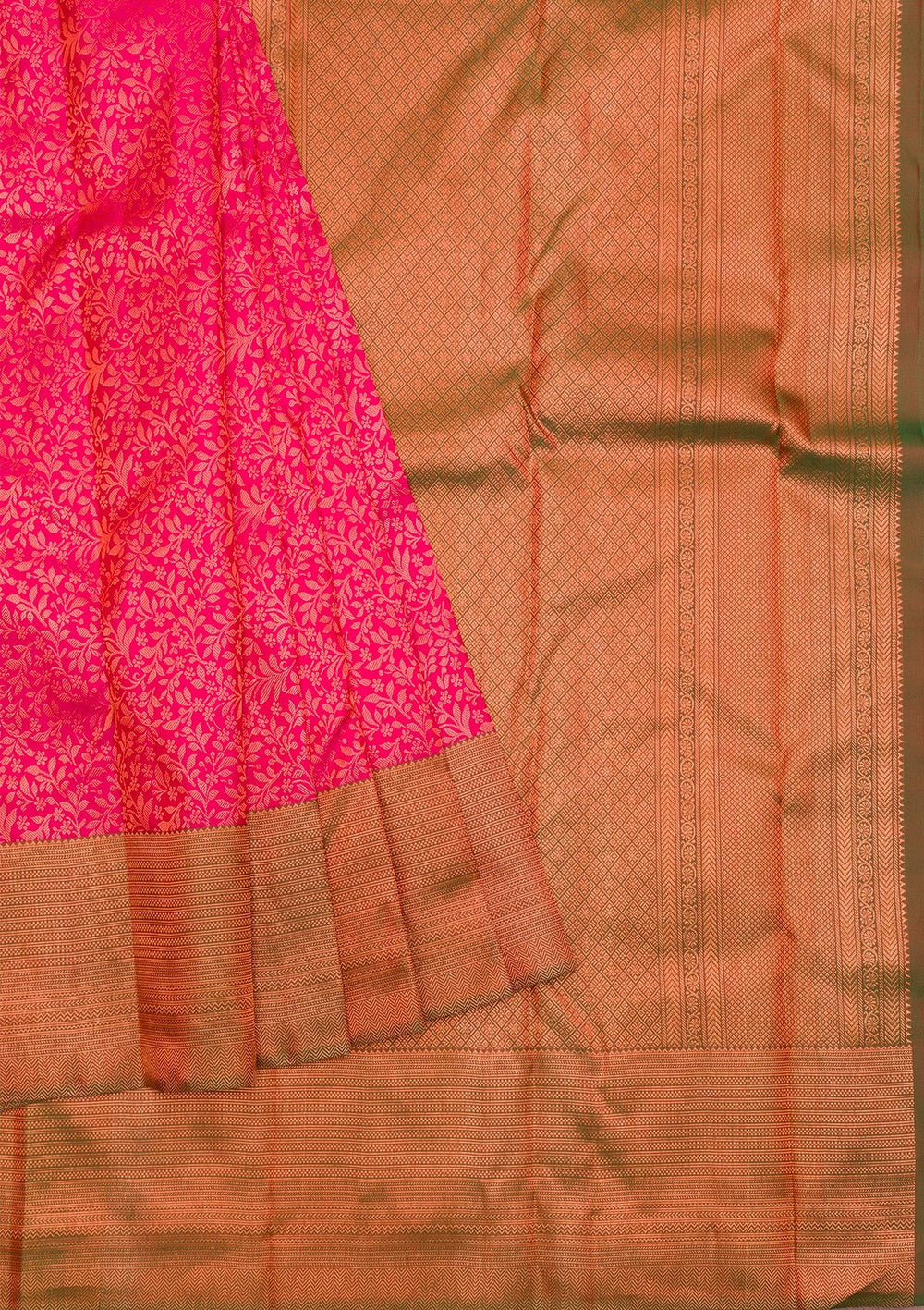 Magenta Pink Zariwork Pure Silk Saree-Koskii