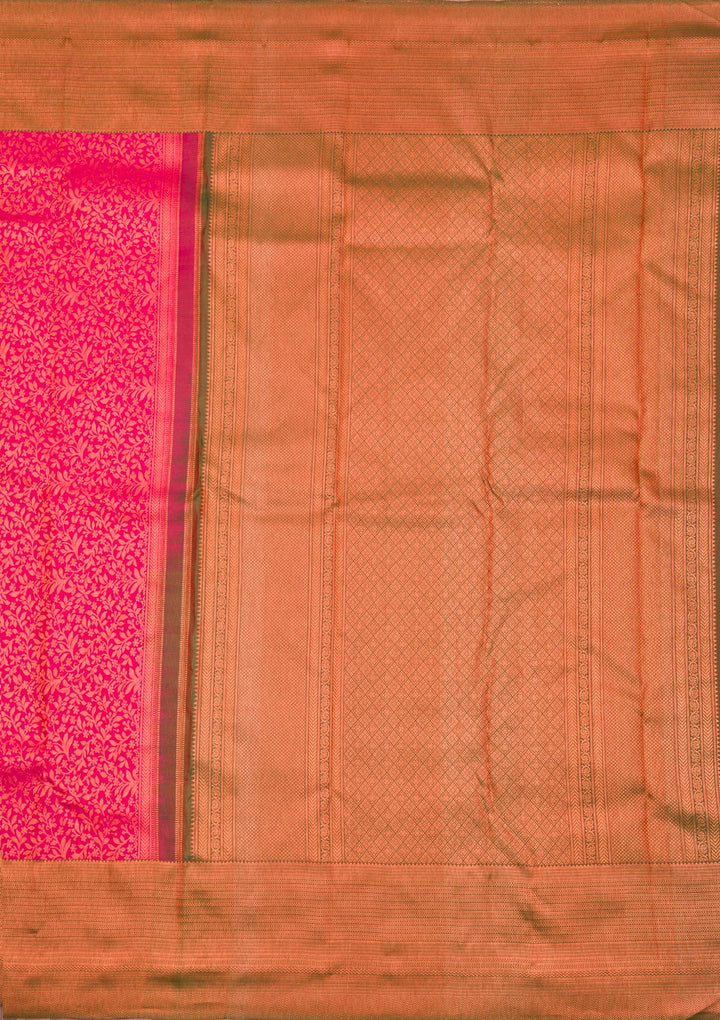 Magenta Pink Zariwork Pure Silk Saree-Koskii