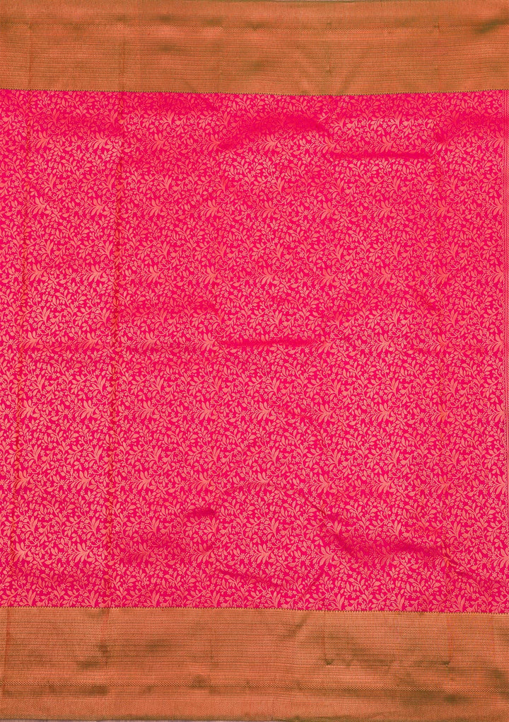 Magenta Pink Zariwork Pure Silk Saree-Koskii