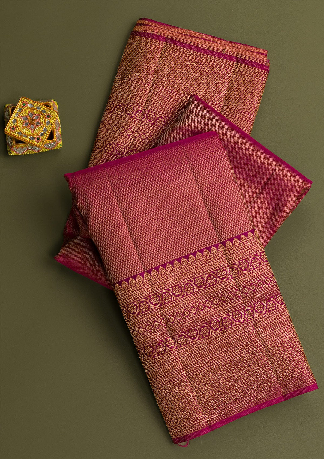 Magenta Pink Copper Zariwork Pure Silk Saree - Koskii