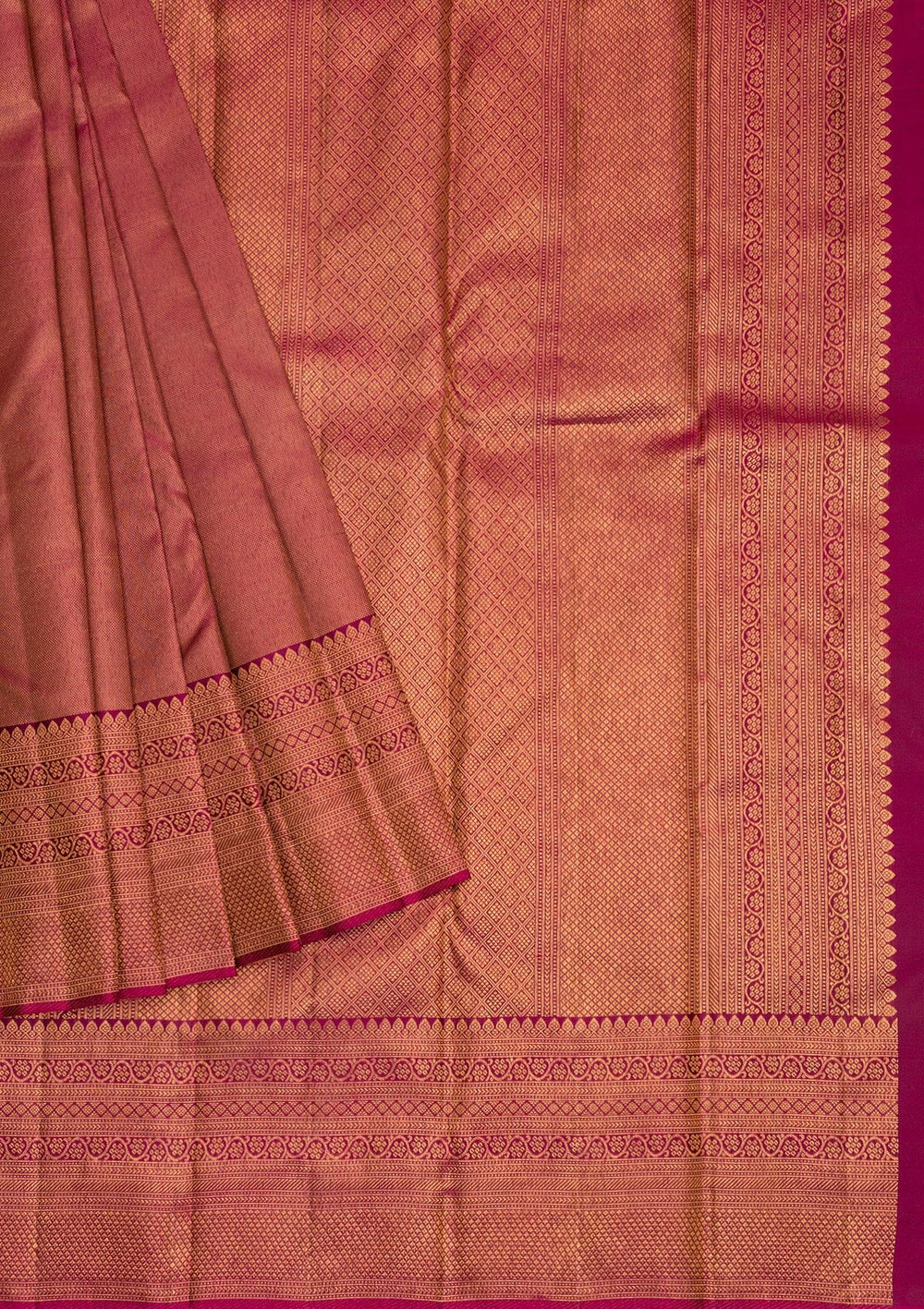 Magenta Pink Copper Zariwork Pure Silk Saree - Koskii
