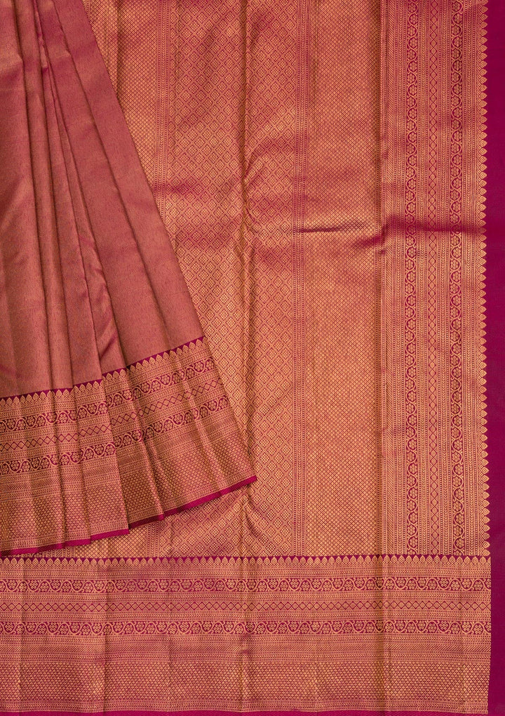 Magenta Pink Copper Zariwork Pure Silk Saree - Koskii