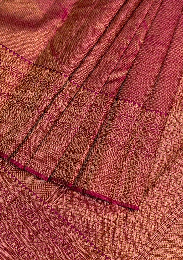 Magenta Pink Copper Zariwork Pure Silk Saree - Koskii