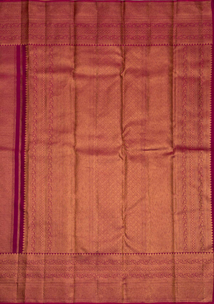 Magenta Pink Copper Zariwork Pure Silk Saree - Koskii