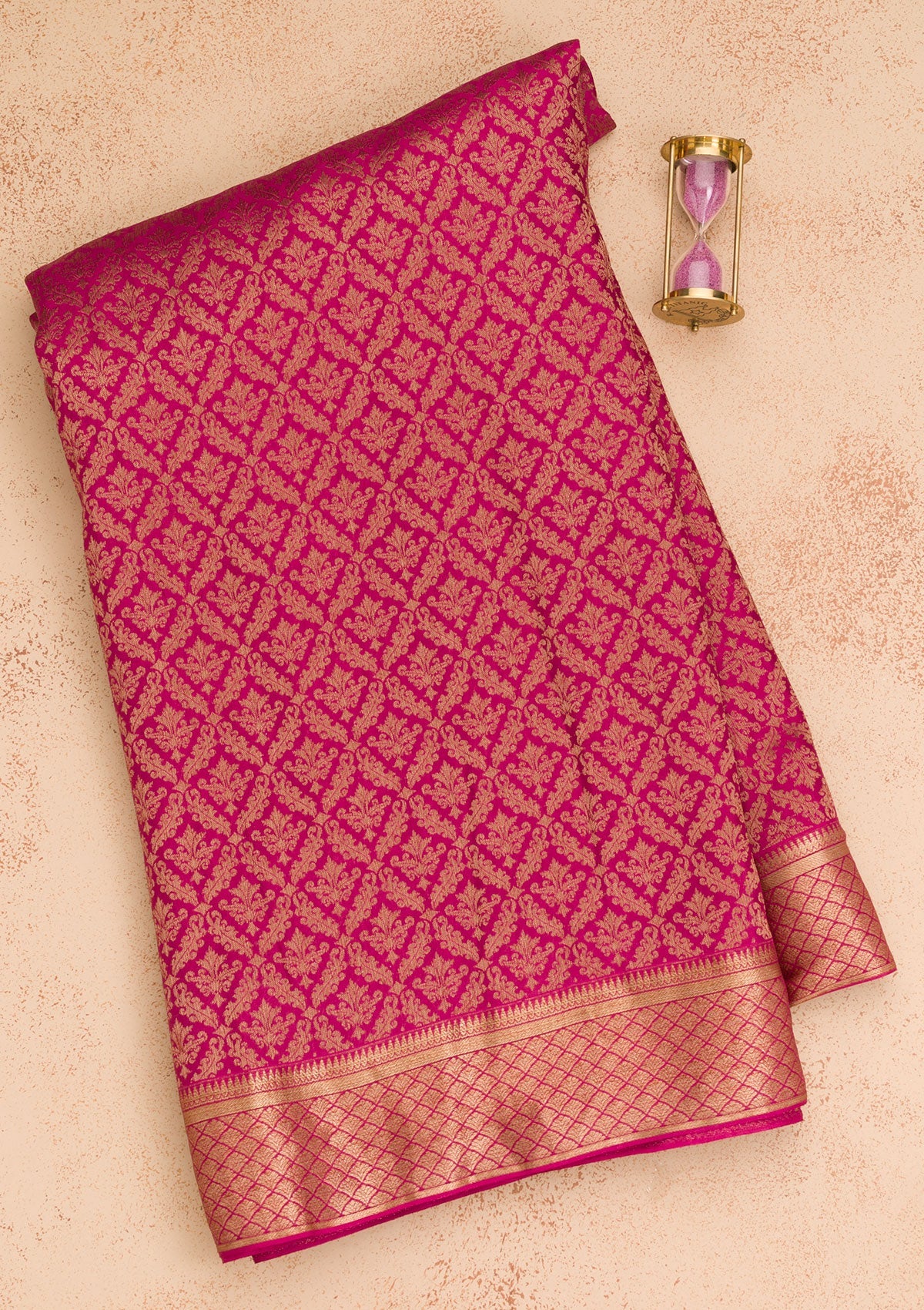 Magenta Pink Zariwork Pure Silk Saree-Koskii