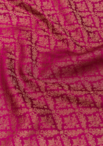 Magenta Pink Zariwork Pure Silk Saree-Koskii