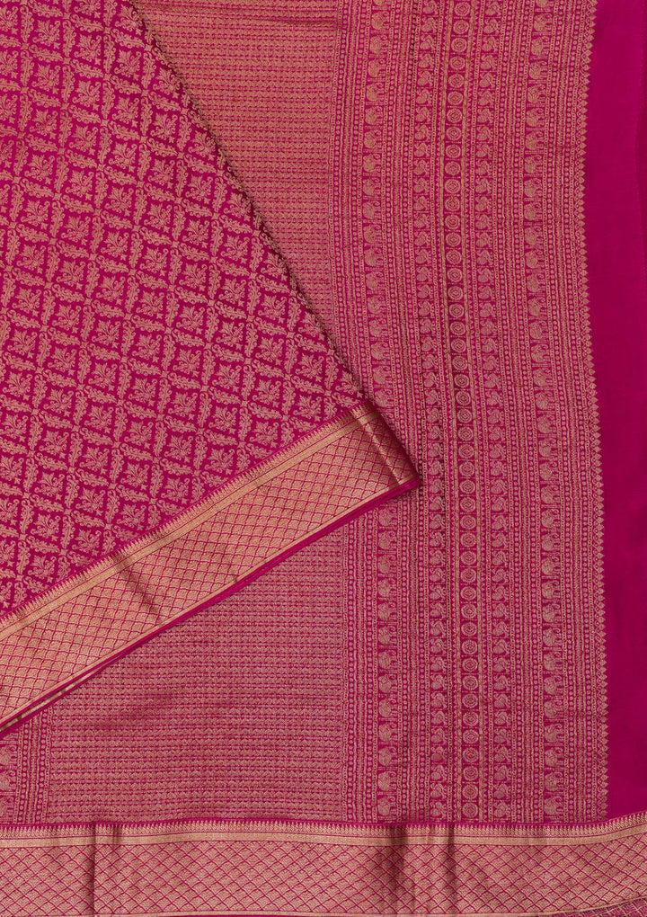 Magenta Pink Zariwork Pure Silk Saree-Koskii
