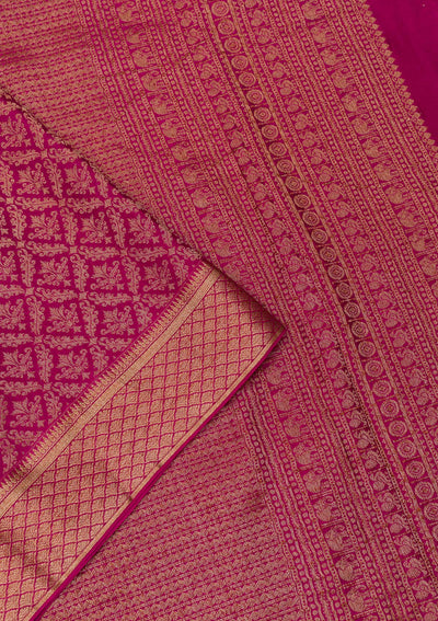 Magenta Pink Zariwork Pure Silk Saree-Koskii