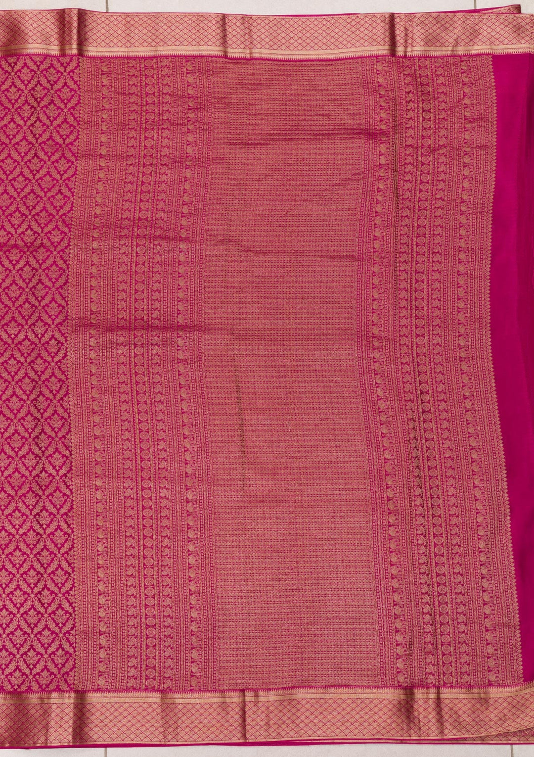 Magenta Pink Zariwork Pure Silk Saree-Koskii