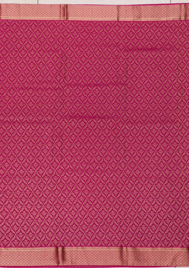 Magenta Pink Zariwork Pure Silk Saree-Koskii