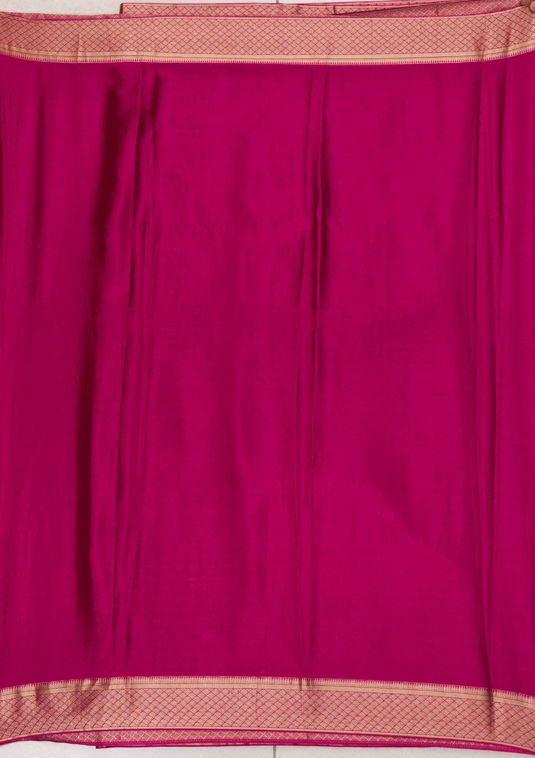 Magenta Pink Zariwork Pure Silk Saree-Koskii