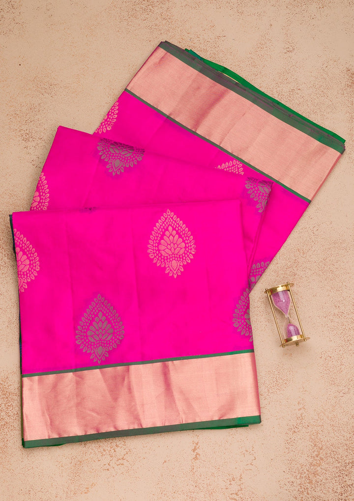 Magenta Pink Zariwork Pure Silk Saree-Koskii