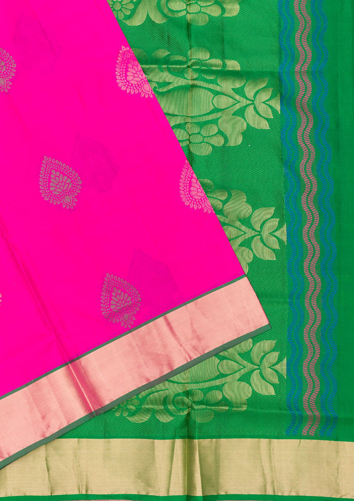 Magenta Pink Zariwork Pure Silk Saree-Koskii