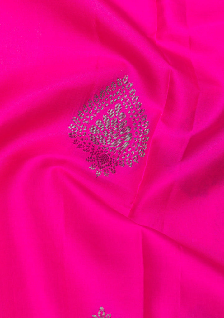 Magenta Pink Zariwork Pure Silk Saree-Koskii
