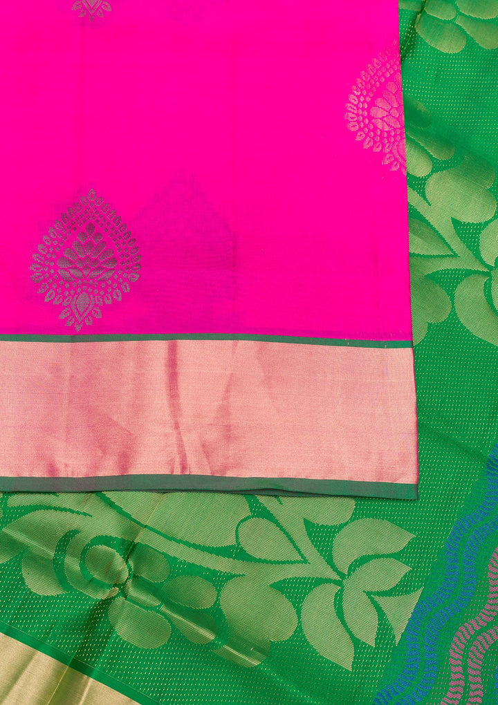 Magenta Pink Zariwork Pure Silk Saree-Koskii
