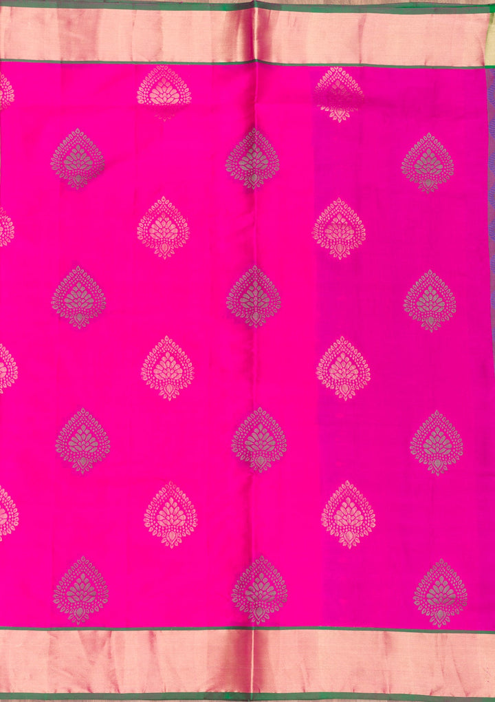Magenta Pink Zariwork Pure Silk Saree-Koskii