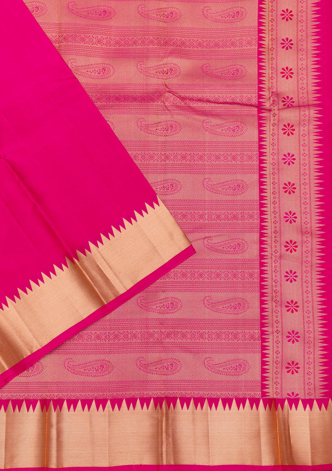 Magenta Pink Zariwork Pure Silk Saree-Koskii