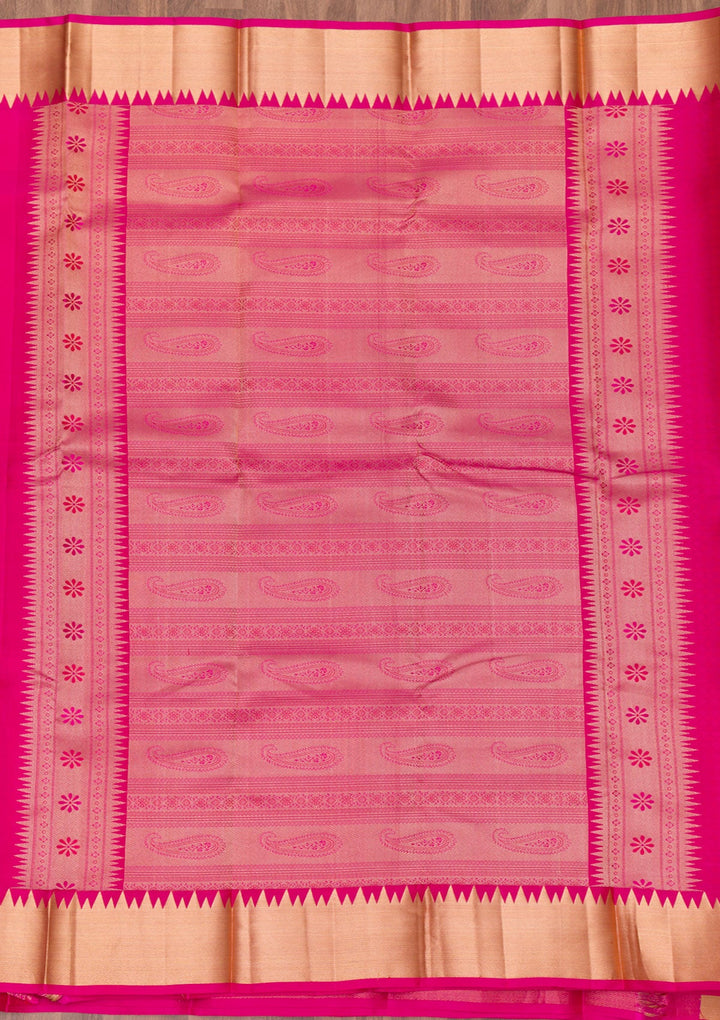 Magenta Pink Zariwork Pure Silk Saree-Koskii