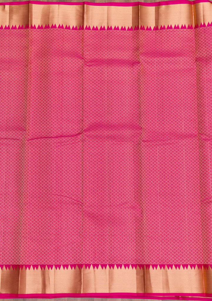 Magenta Pink Zariwork Pure Silk Saree-Koskii
