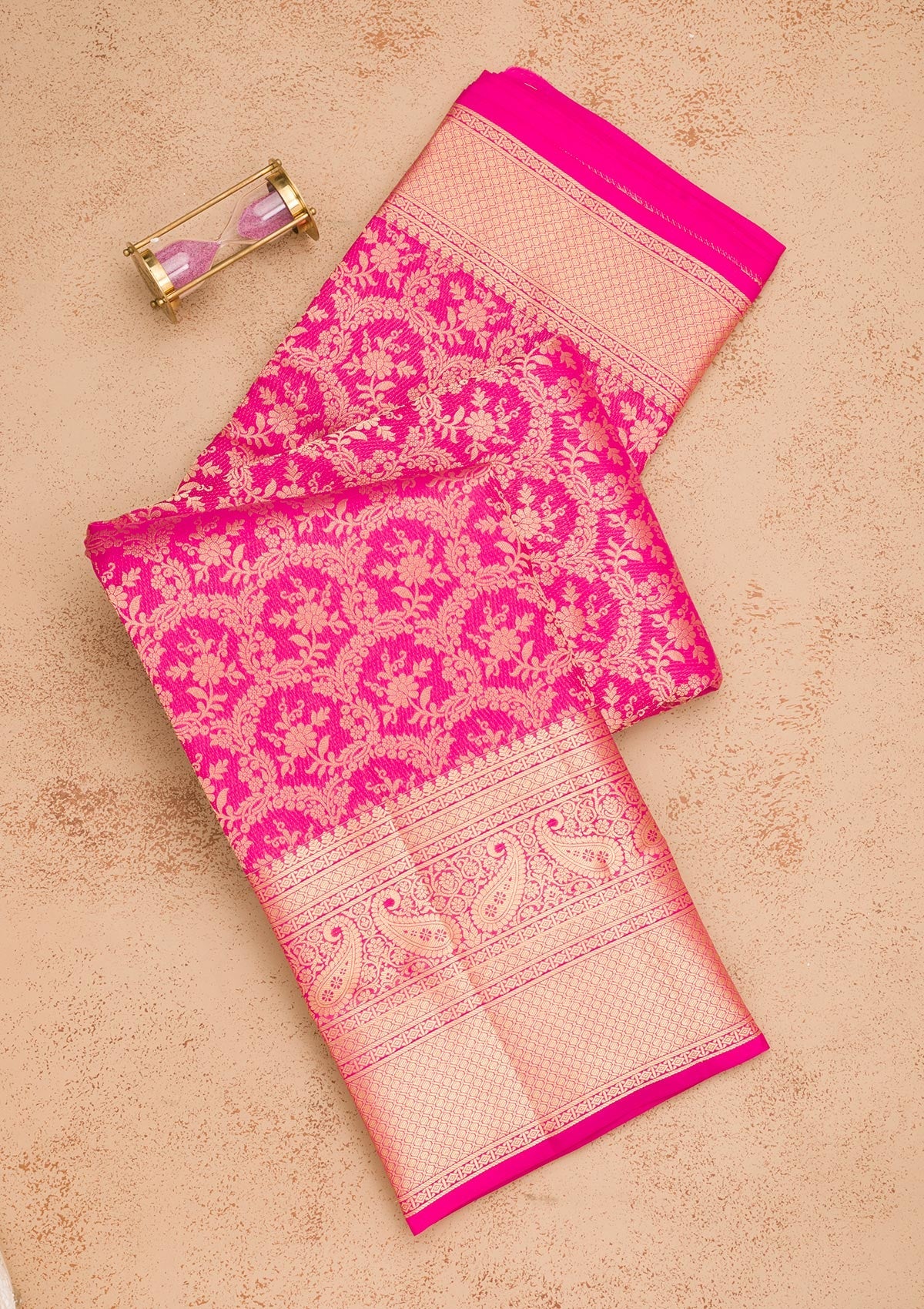 Magenta Pink Zariwork Pure Silk Saree-Koskii