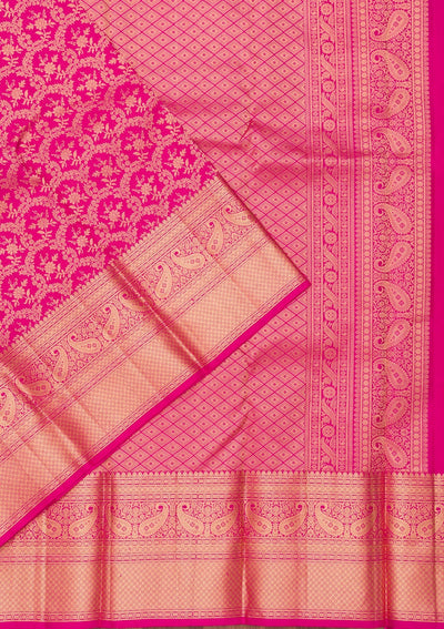 Magenta Pink Zariwork Pure Silk Saree-Koskii