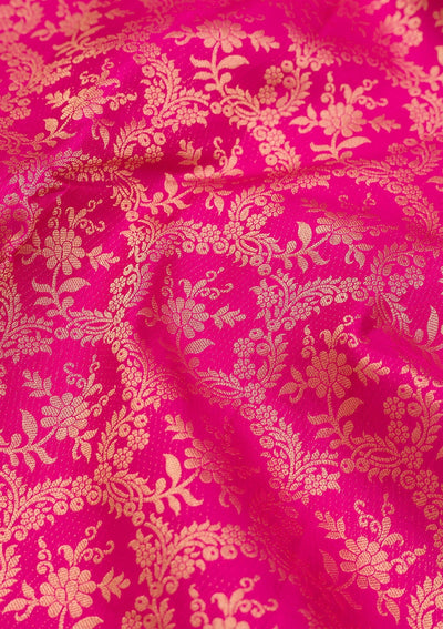 Magenta Pink Zariwork Pure Silk Saree-Koskii