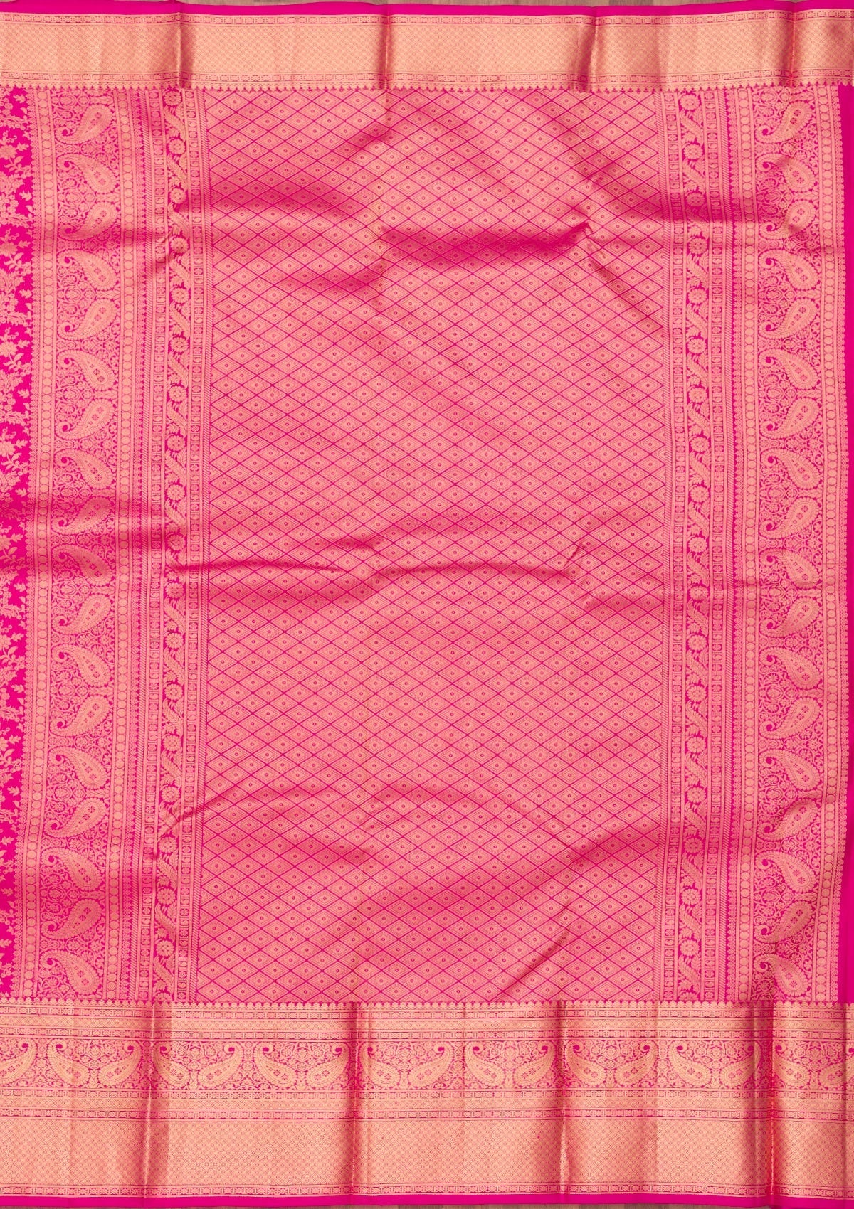 Magenta Pink Zariwork Pure Silk Saree-Koskii