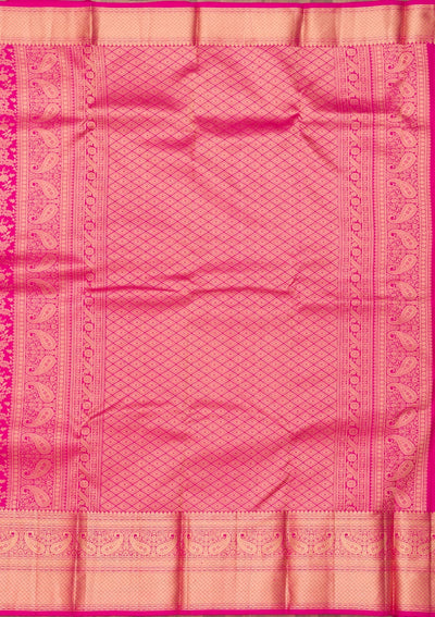 Magenta Pink Zariwork Pure Silk Saree-Koskii